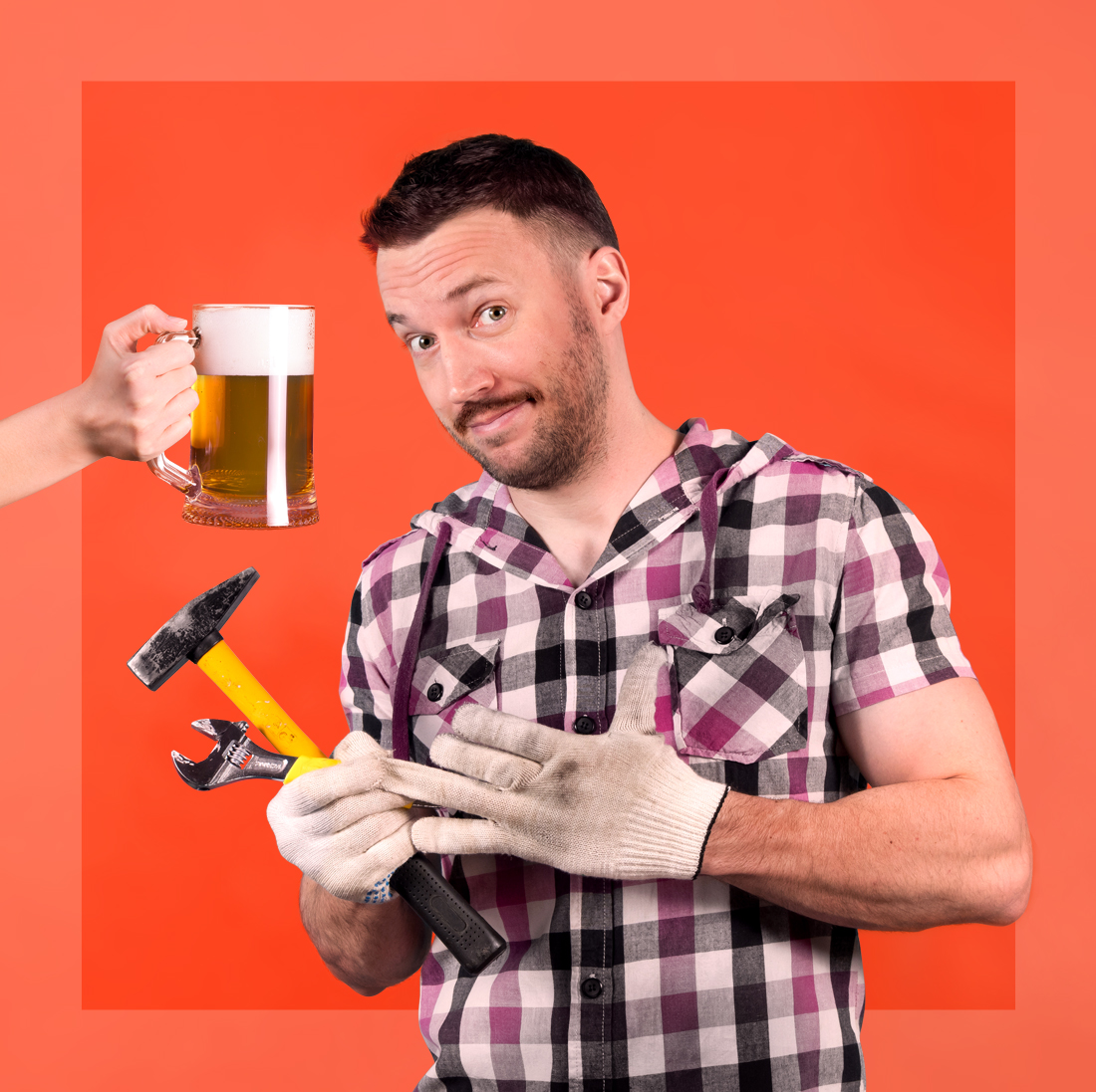 Male with a beer and tools